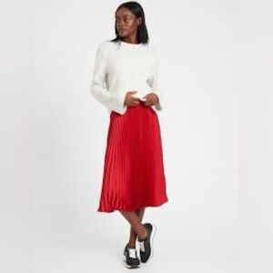 Banana Republic Red Satin Pleated Midi Skirt